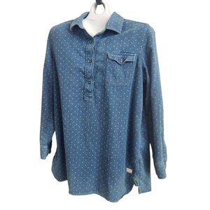LRL Weathered Polka Dot Blue Denim Tunic Coastal Cowgirl Equestrian Boho Lagen L